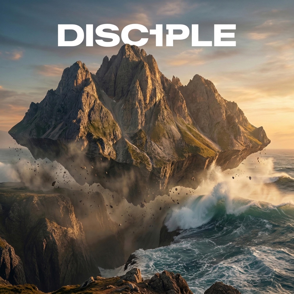 New Life album cover: a mountain lifted into the sea at sunrise